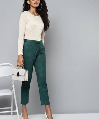 Emerald Green Suede Straight Pants 4