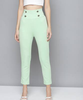 Mint Green Scuba Front Button High Waist Pants 1