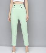 Mint Green Scuba Front Button High Waist Pants