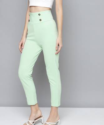 Mint Green Scuba Front Button High Waist Pants 2