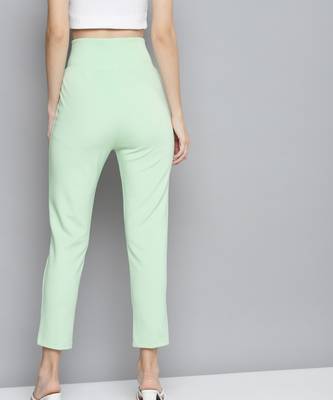 Mint Green Scuba Front Button High Waist Pants 3