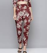 Maroon Floral Scuba Front Button Track Pants