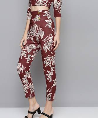 Maroon Floral Scuba Front Button Track Pants 2