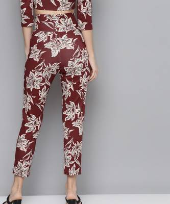 Maroon Floral Scuba Front Button Track Pants 3