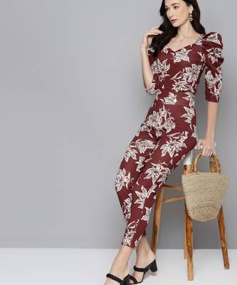Maroon Floral Scuba Front Button Track Pants 4