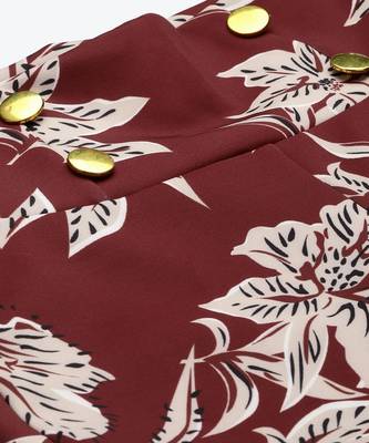 Maroon Floral Scuba Front Button Track Pants 5
