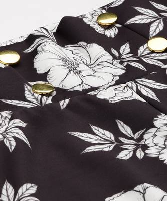 Black Floral Scuba Front Button High Waist Pants 5