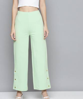 Mint Green Scuba Side Button Flared Track Pants 1