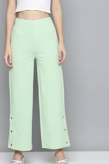 Mint Green Scuba Side Button Flared Track Pants