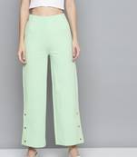Mint Green Scuba Side Button Flared Track Pants