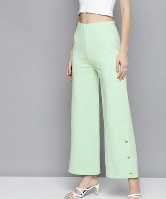 Mint Green Scuba Side Button Flared Track Pants 2