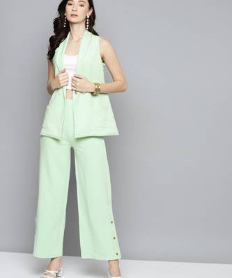 Mint Green Scuba Side Button Flared Track Pants 4