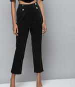 Black Scuba Front Button Tapered Pants