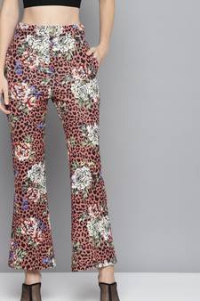 Pink Scuba Animal Floral Bell Bottom Pants