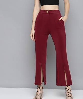 Maroon Scuba Front Slit Bell Bottom Pants 1