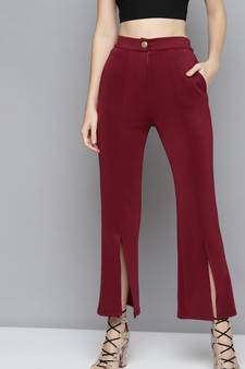 Maroon Scuba Front Slit Bell Bottom Pants