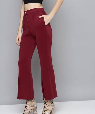 Maroon Scuba Front Slit Bell Bottom Pants 2