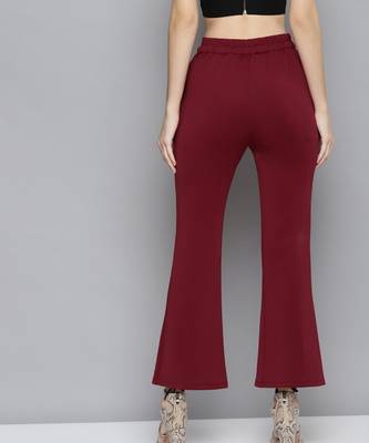 Maroon Scuba Front Slit Bell Bottom Pants 3