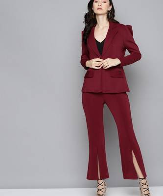 Maroon Scuba Front Slit Bell Bottom Pants 4