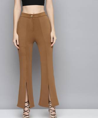 Brown Scuba Front Slit Bell Bottom Pants 1