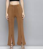 Brown Scuba Front Slit Bell Bottom Pants
