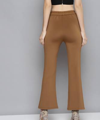Brown Scuba Front Slit Bell Bottom Pants 3