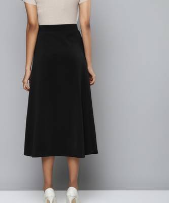 Black Scuba Front Slit Flared Midi Skirt 3