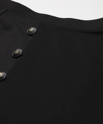 Black Scuba Front Slit Flared Midi Skirt 5