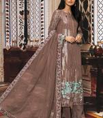 coffee georgette semi stitched embroidered top & bottom with dupatta