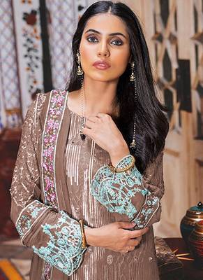 coffee georgette semi stitched embroidered top & bottom with dupatta 2