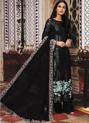 black georgette semi stitched embroidered top & bottom with dupatta 1