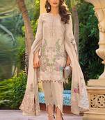 beige georgette semi stitched embroidered top & bottom with dupatta