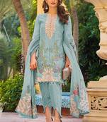 sky-blue georgette semi stitched embroidered top & bottom with dupatta