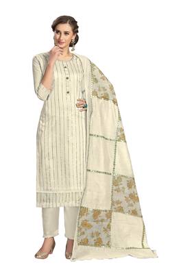 Women'S Beige Modal Chanderi Mukaish Work Unstitched Salwar Suit Material With Innar 1