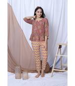 Coral Floral Printed Loungewear Set With Hairband