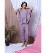 Lilac Solid Loungewear Set With Hairband
