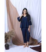 Navy Solid Loungewear Set With Hairband