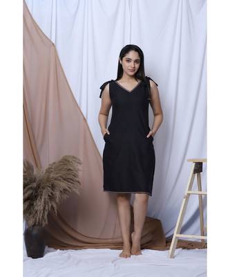 Black Solid Loungewear With Hairband 1