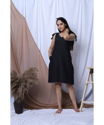 Black Solid Loungewear With Hairband 2