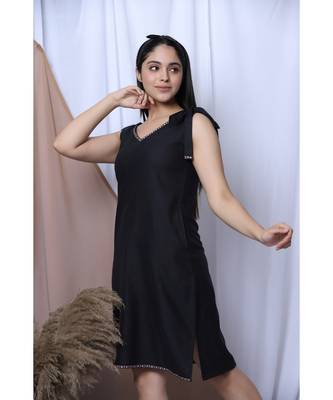 Black Solid Loungewear With Hairband 4