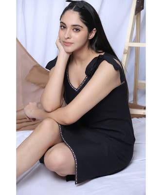 Black Solid Loungewear With Hairband 7