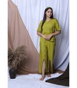 Lime Green Solid Loungewear Set With Hairband