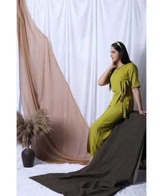 Lime Green Solid Loungewear Set With Hairband 6