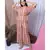 PINK STRIPE PRINTED LOUNGEWEAR SET WITH HAIRBAND