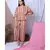 PINK STRIPE PRINTED LOUNGEWEAR SET WITH HAIRBAND