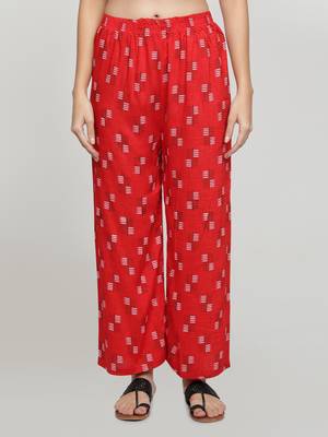Red printed rayon palazzo-pants 1