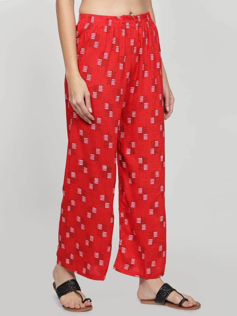 Red printed rayon palazzo-pants