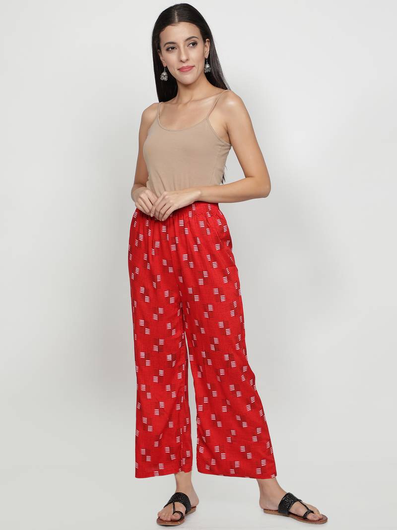 Red printed rayon palazzo-pants