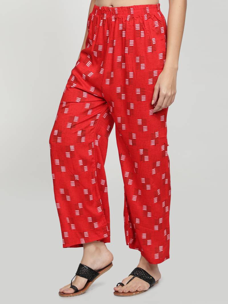 Red printed rayon palazzo-pants