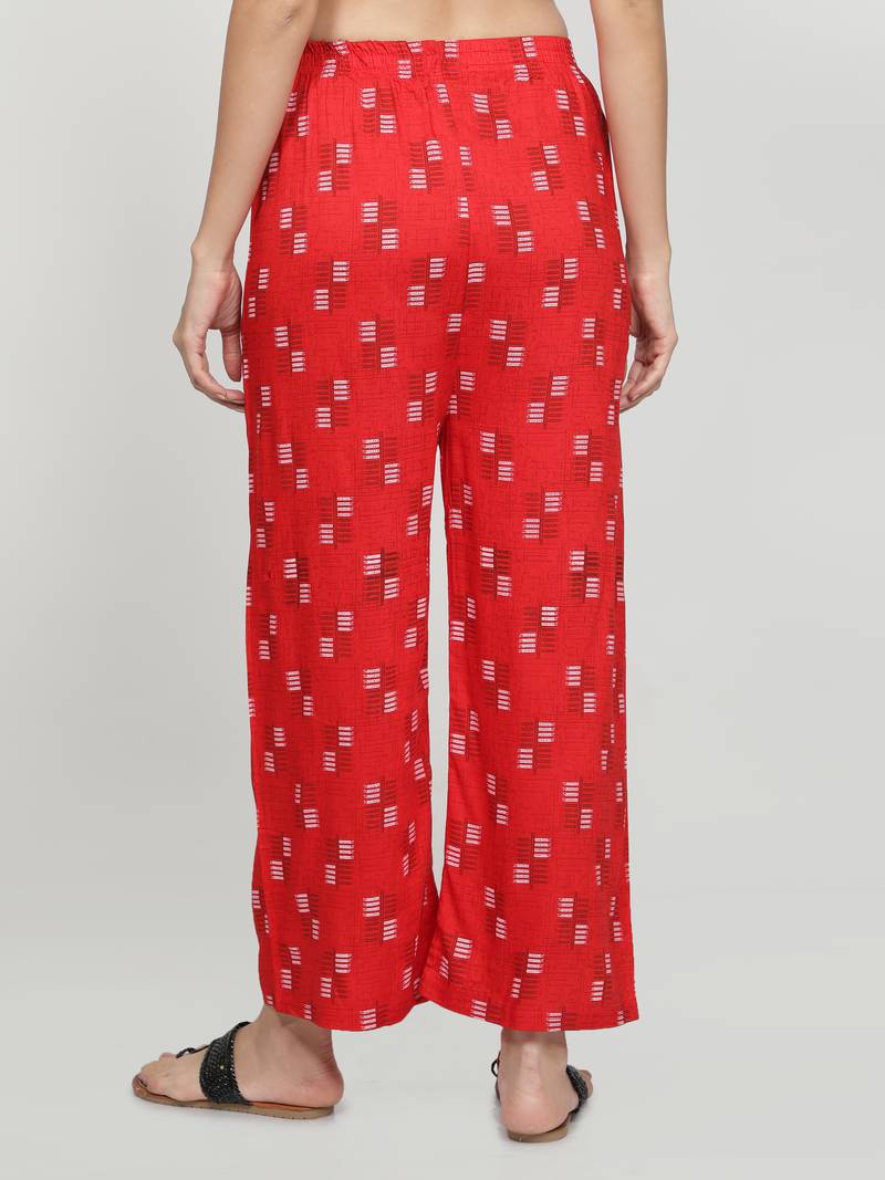 Red printed rayon palazzo-pants
